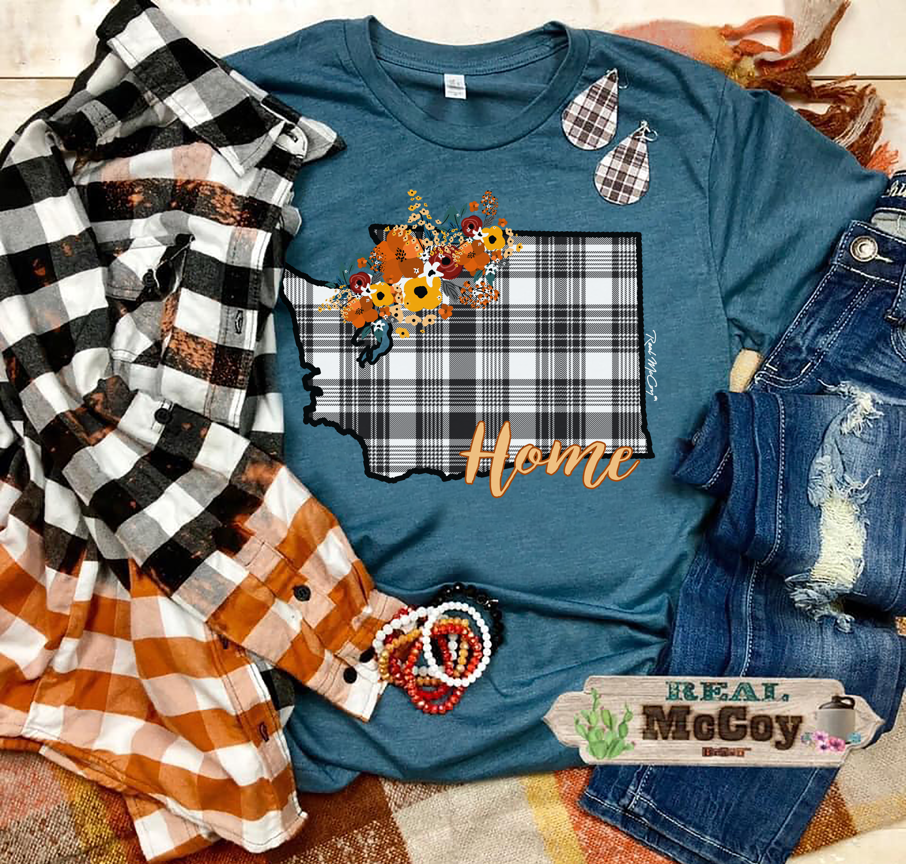 Fall Plaid State Tee