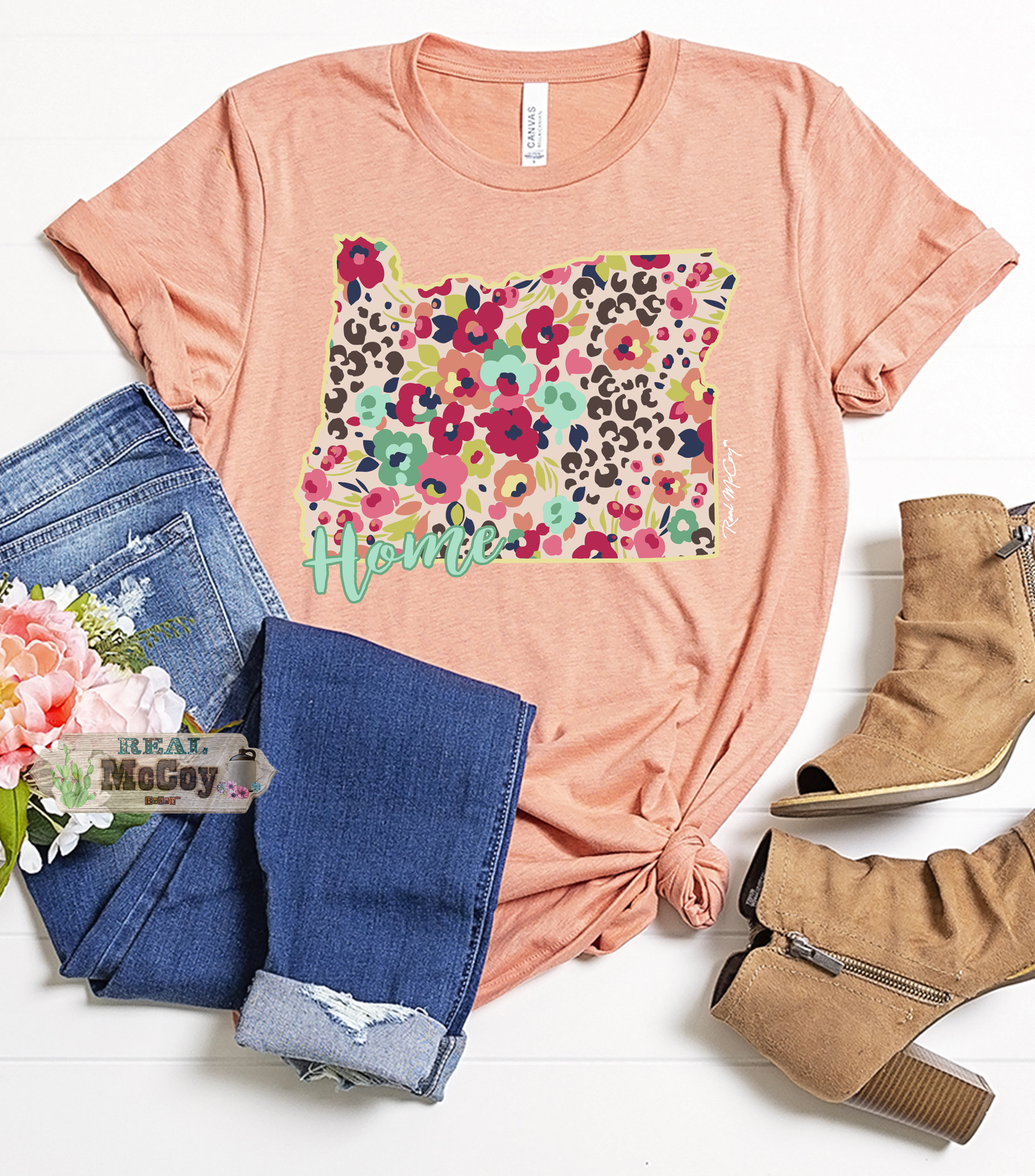 Floral Cheetah State Tee (Color & State Options)