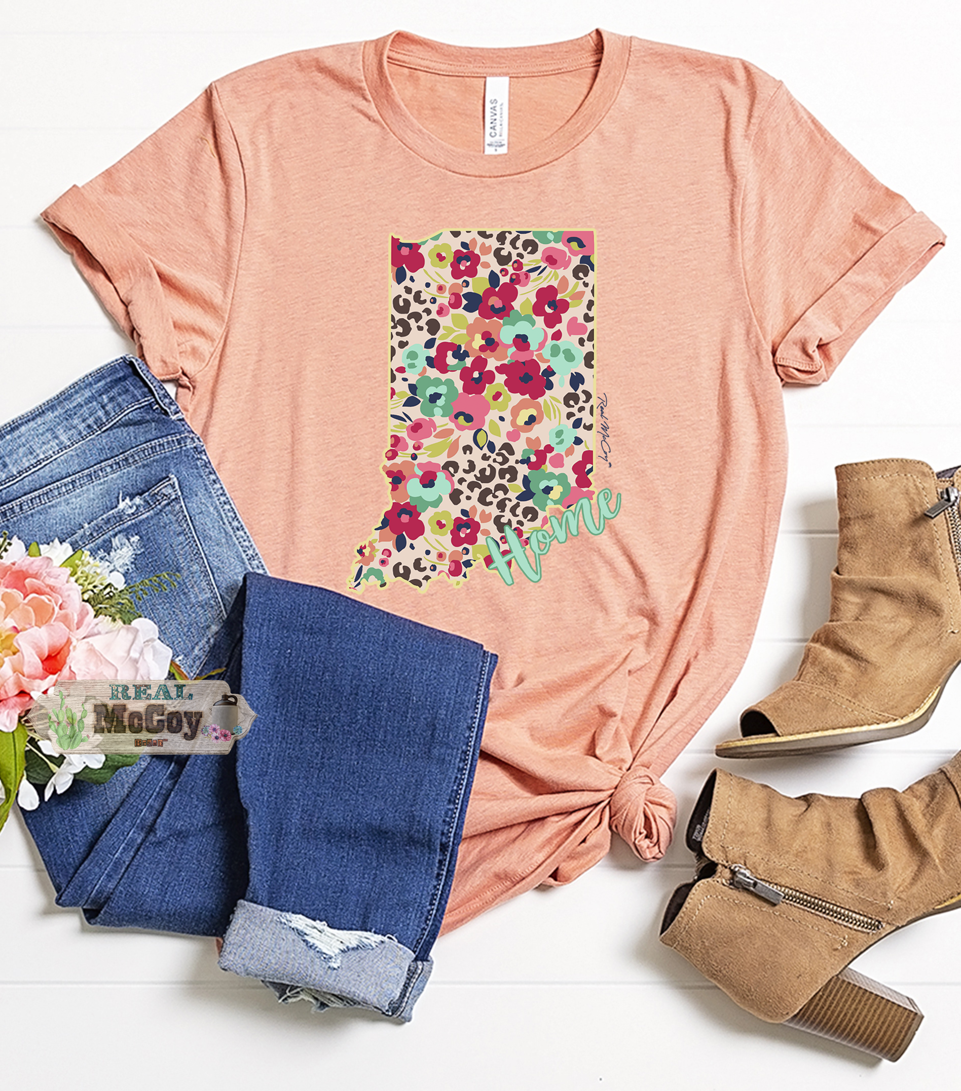 Floral Cheetah State Tee (Color & State Options)