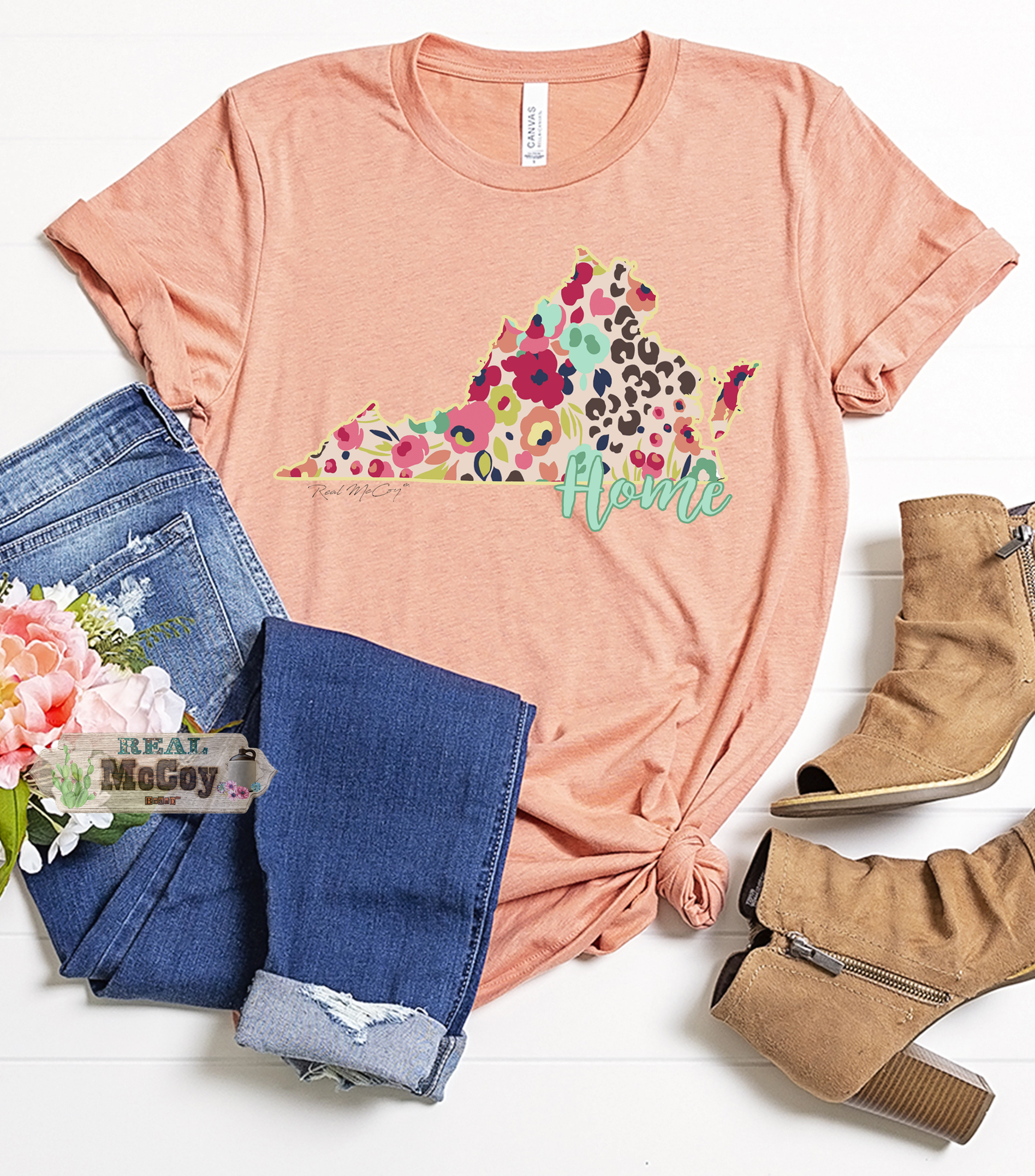 Floral Cheetah State Tee (Color & State Options)