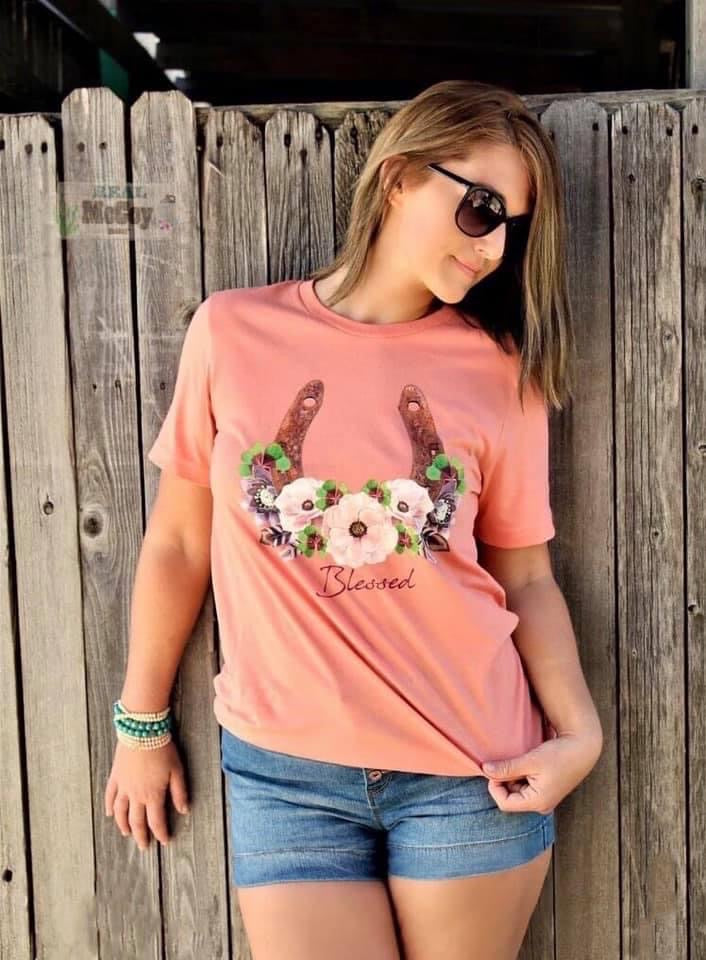 Blessed Floral Horseshoe Tee