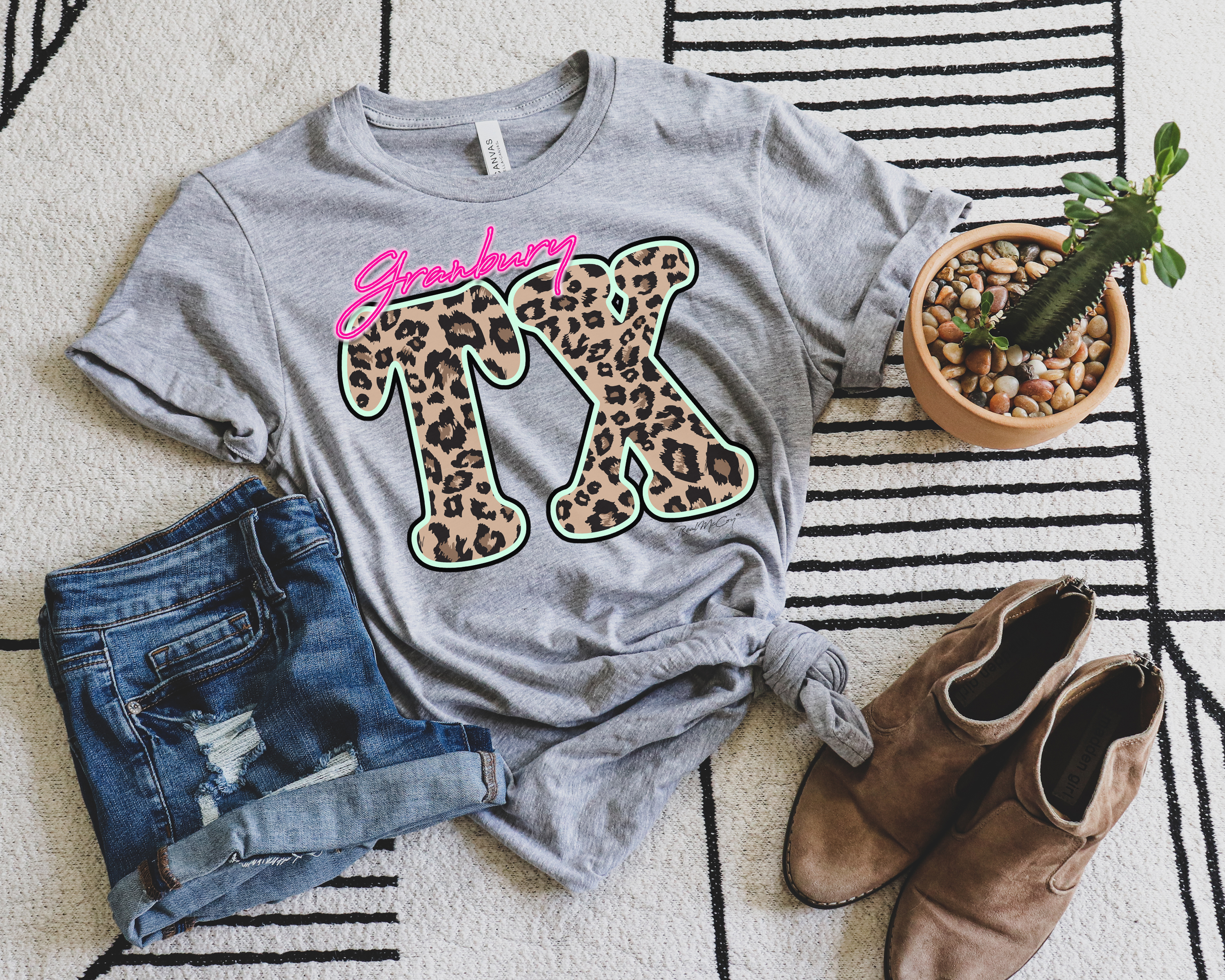 Leopard & Neon State Abbreviation Tee