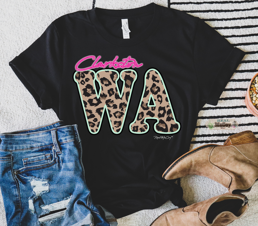 Leopard & Neon State Abbreviation Tee