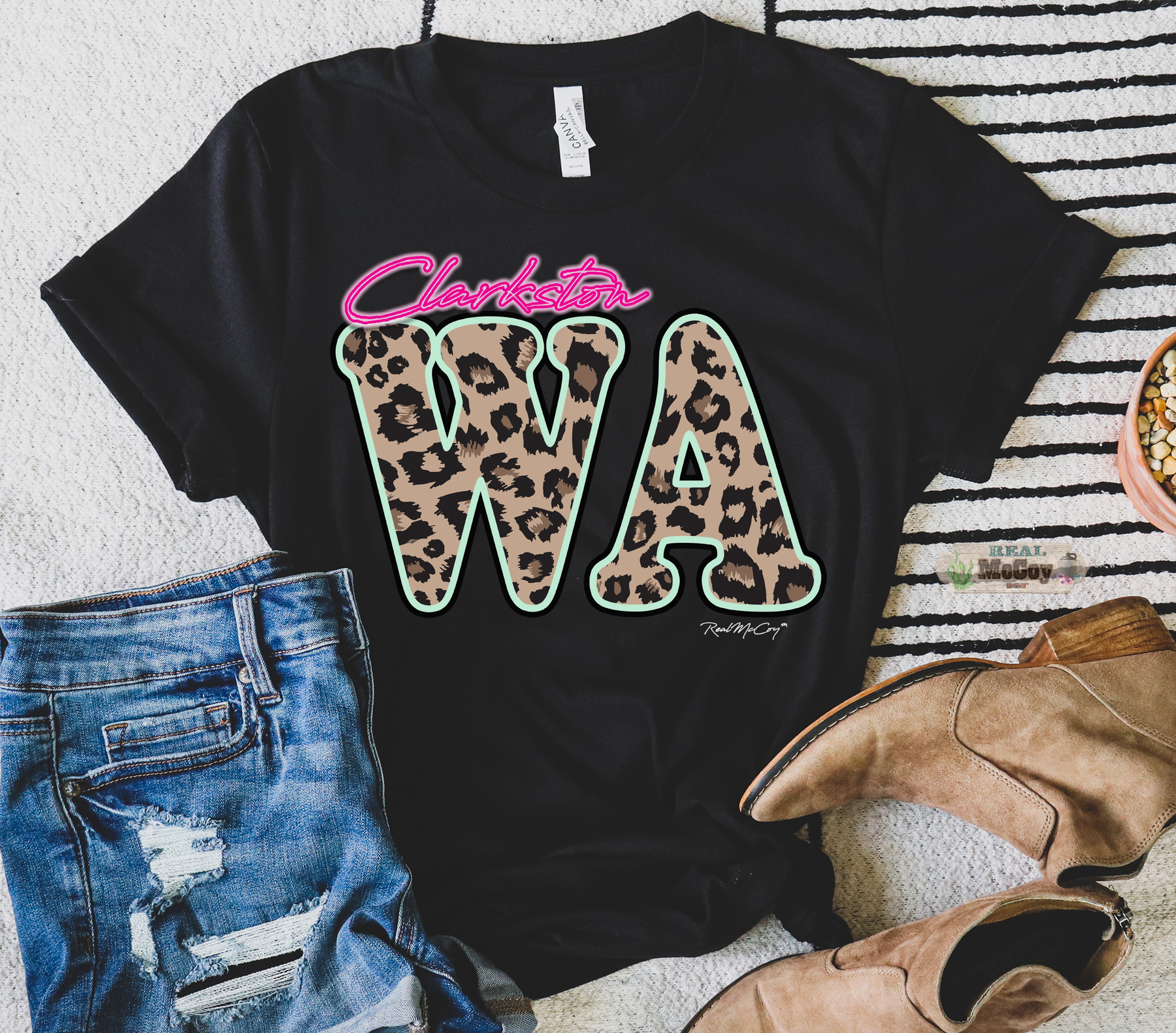 Leopard & Neon State Abbreviation Tee