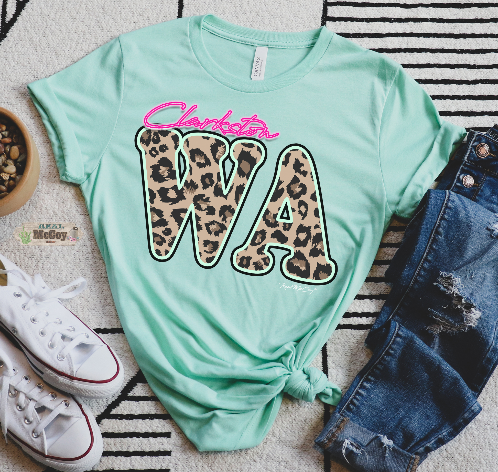 Leopard & Neon State Abbreviation Tee