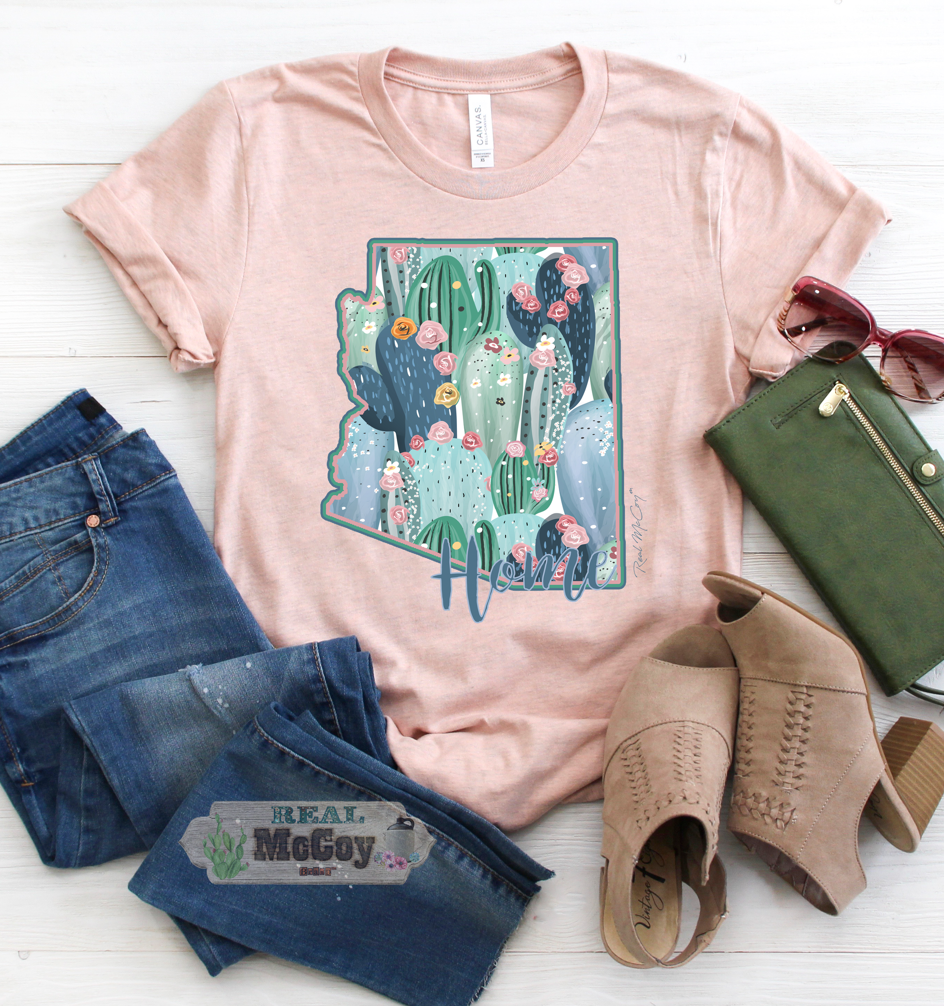Pastel Cactus State Shape Tee