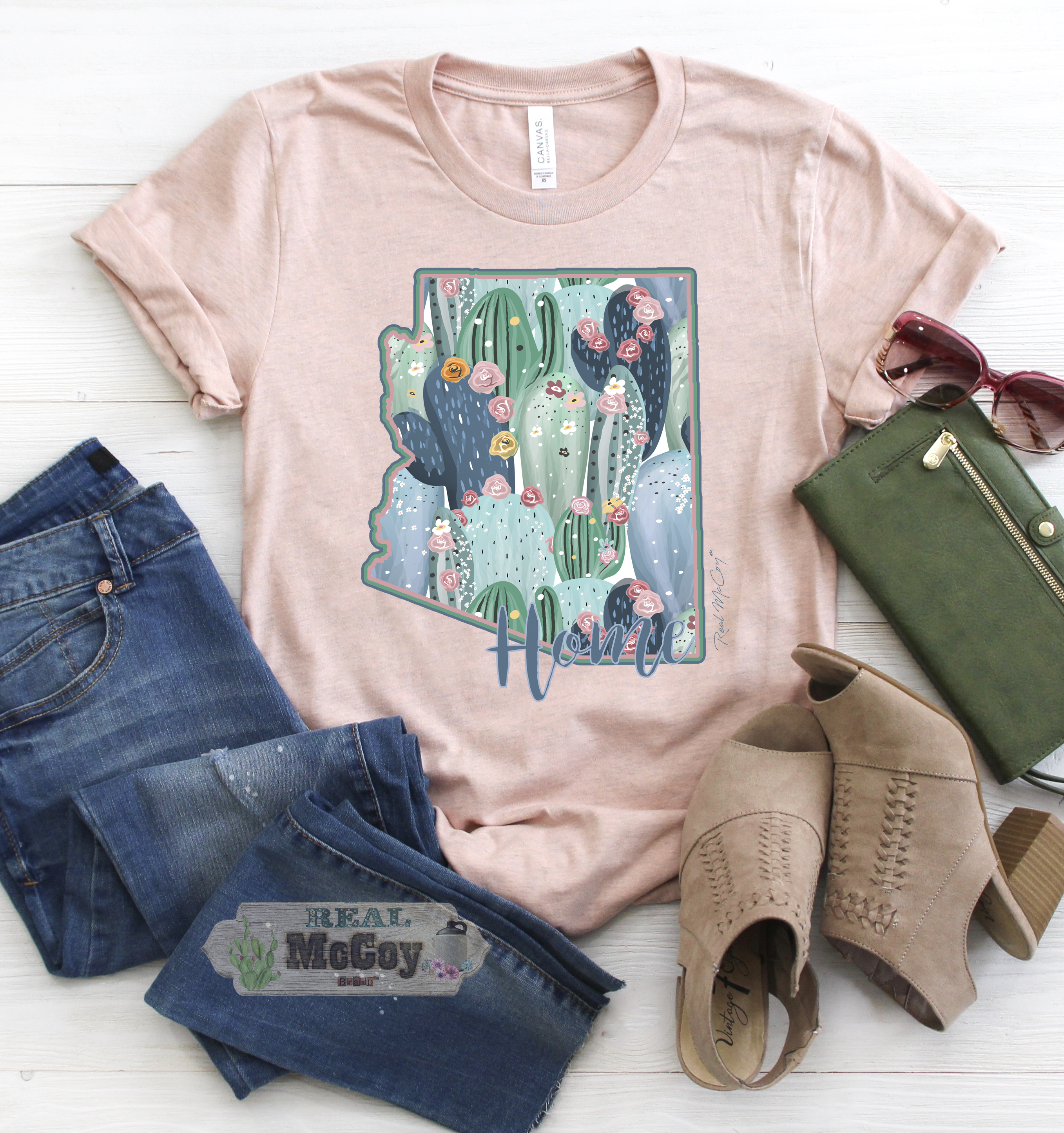 Pastel Cactus State Shape Tee