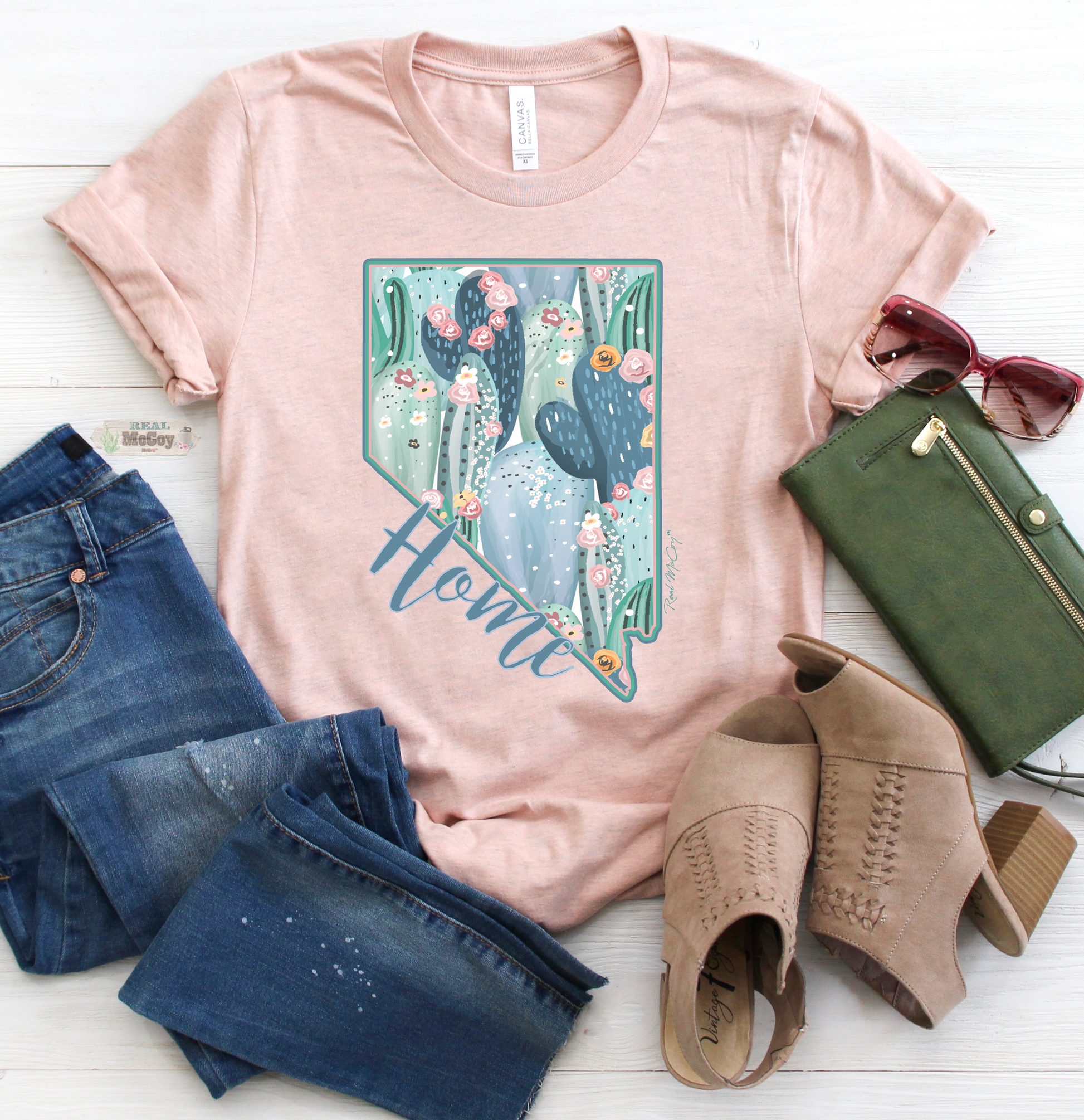 Pastel Cactus State Shape Tee