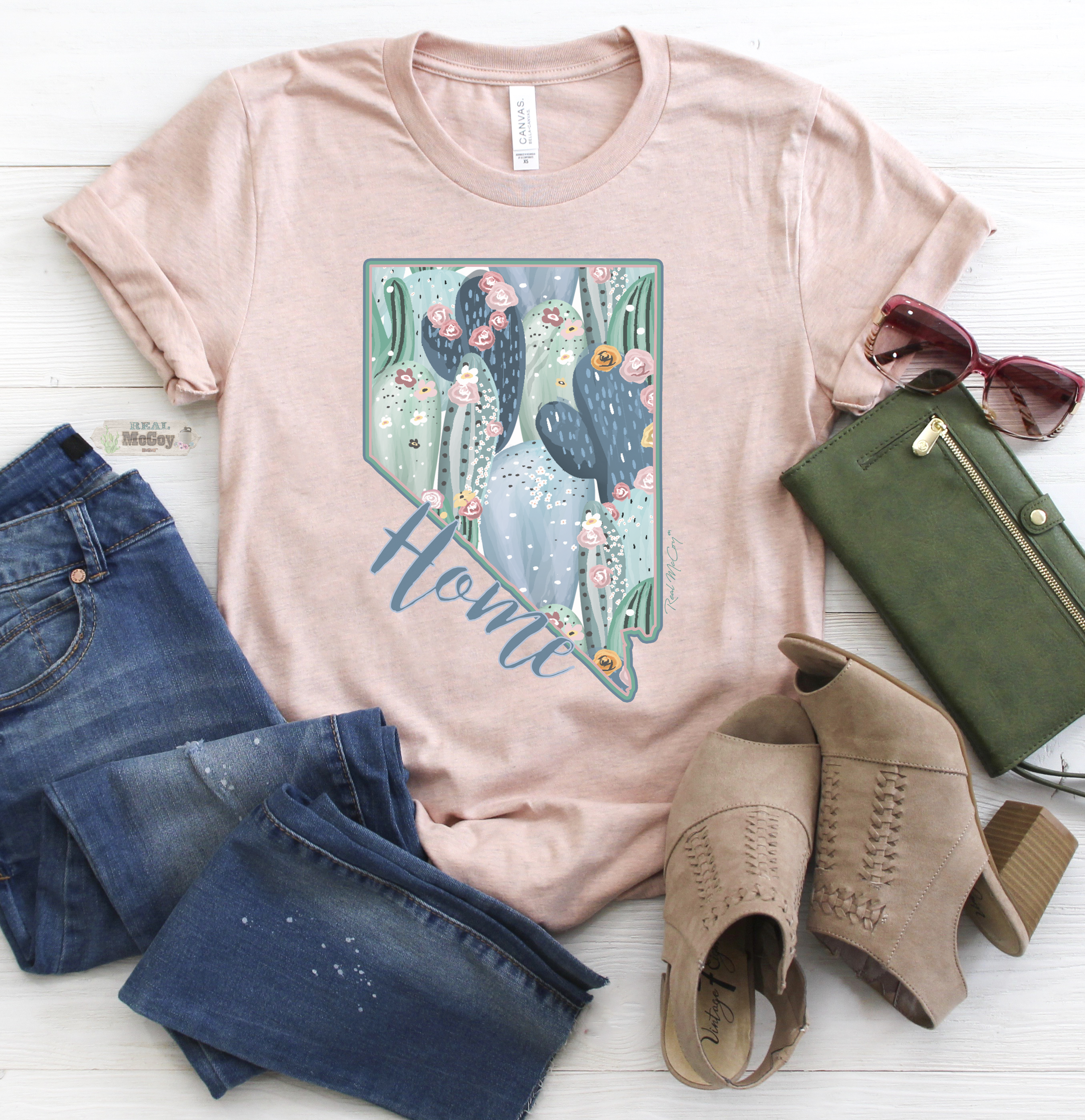 Pastel Cactus State Shape Tee