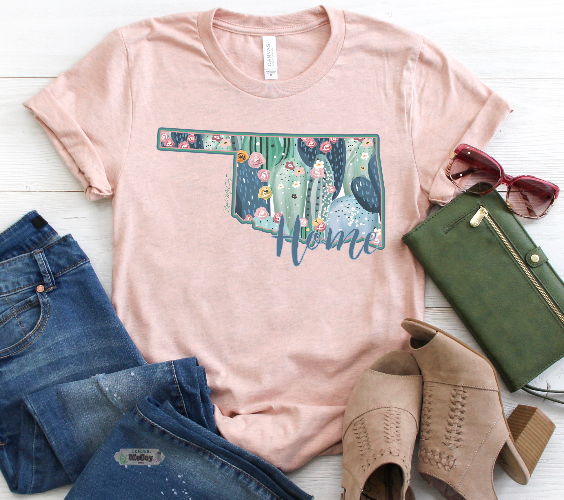 Pastel Cactus State Shape Tee