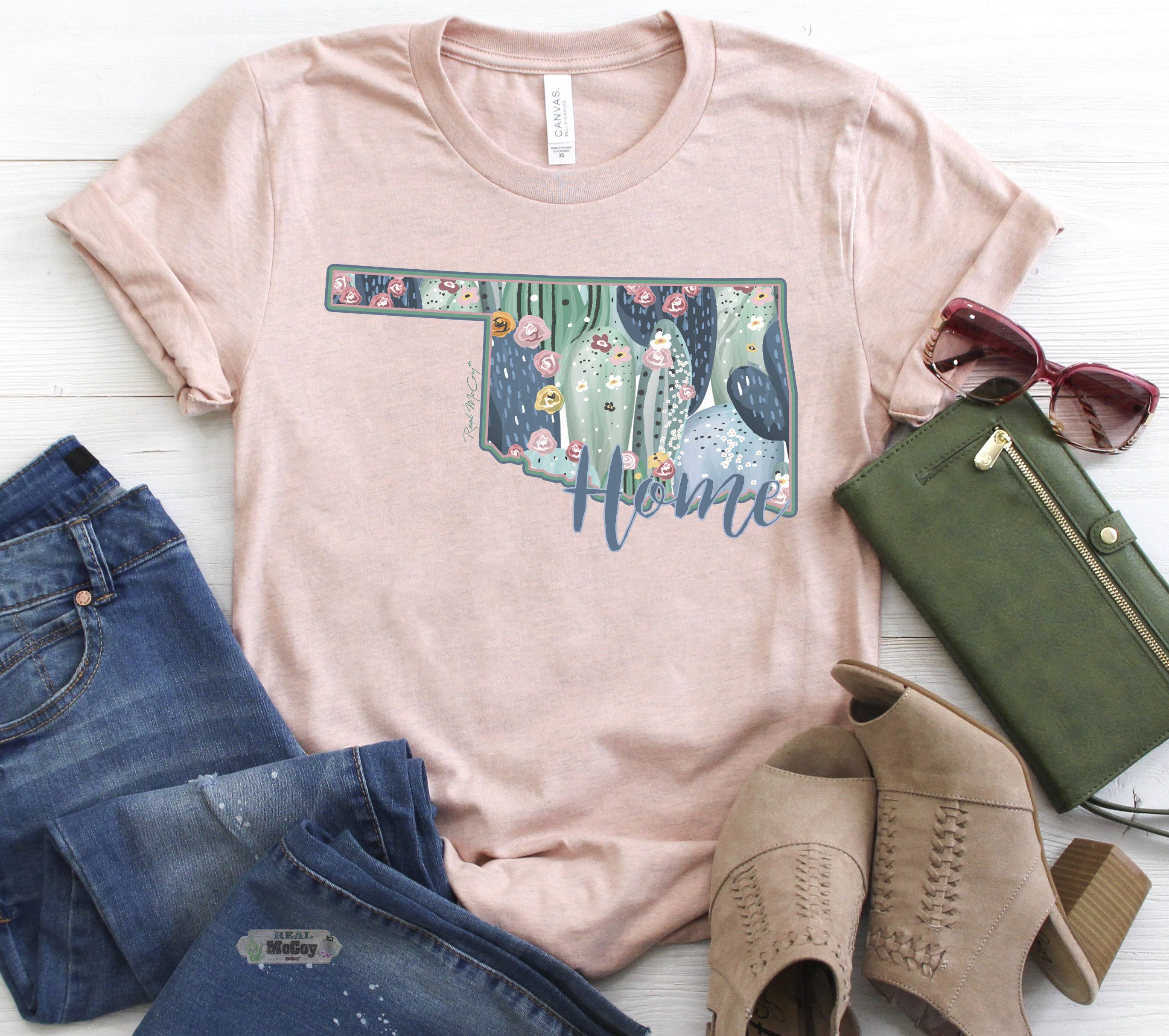 Pastel Cactus State Shape Tee