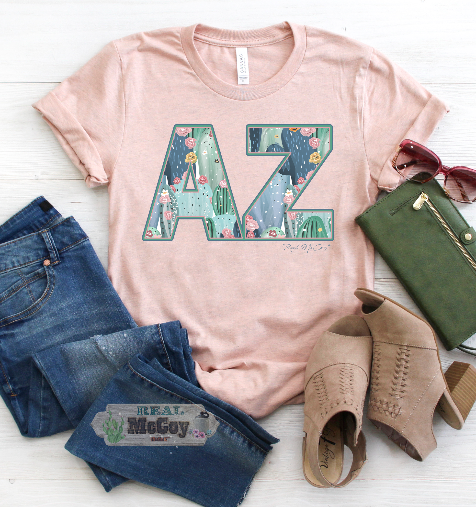 Pastel Cactus State Abbreviation Tee