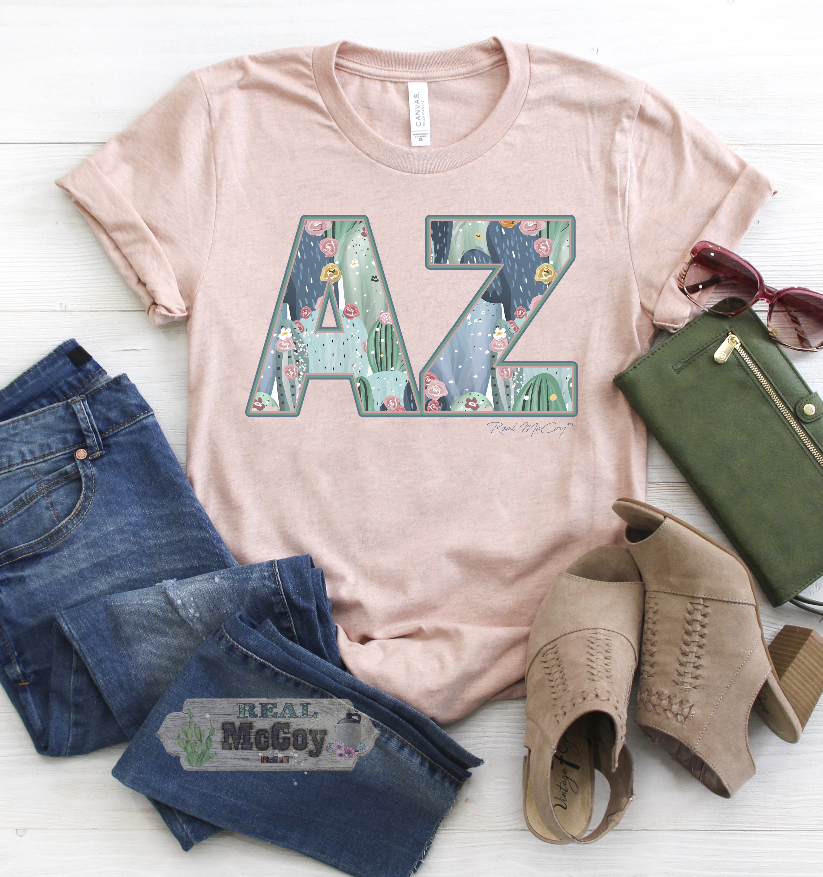 Pastel Cactus State Abbreviation Tee