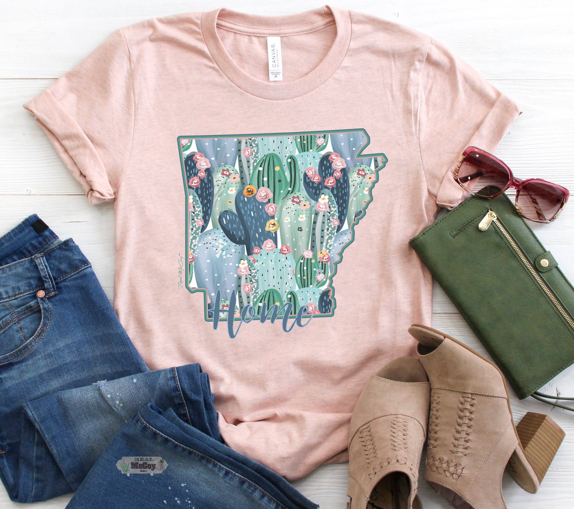 Pastel Cactus State Shape Tee