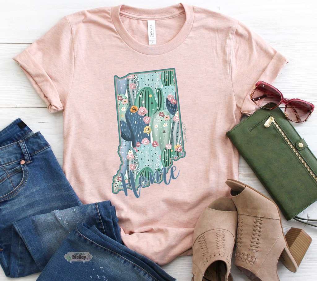 Pastel Cactus State Shape Tee