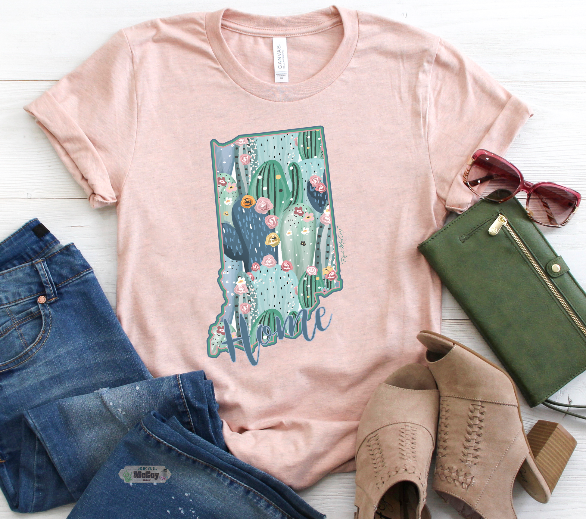 Pastel Cactus State Shape Tee