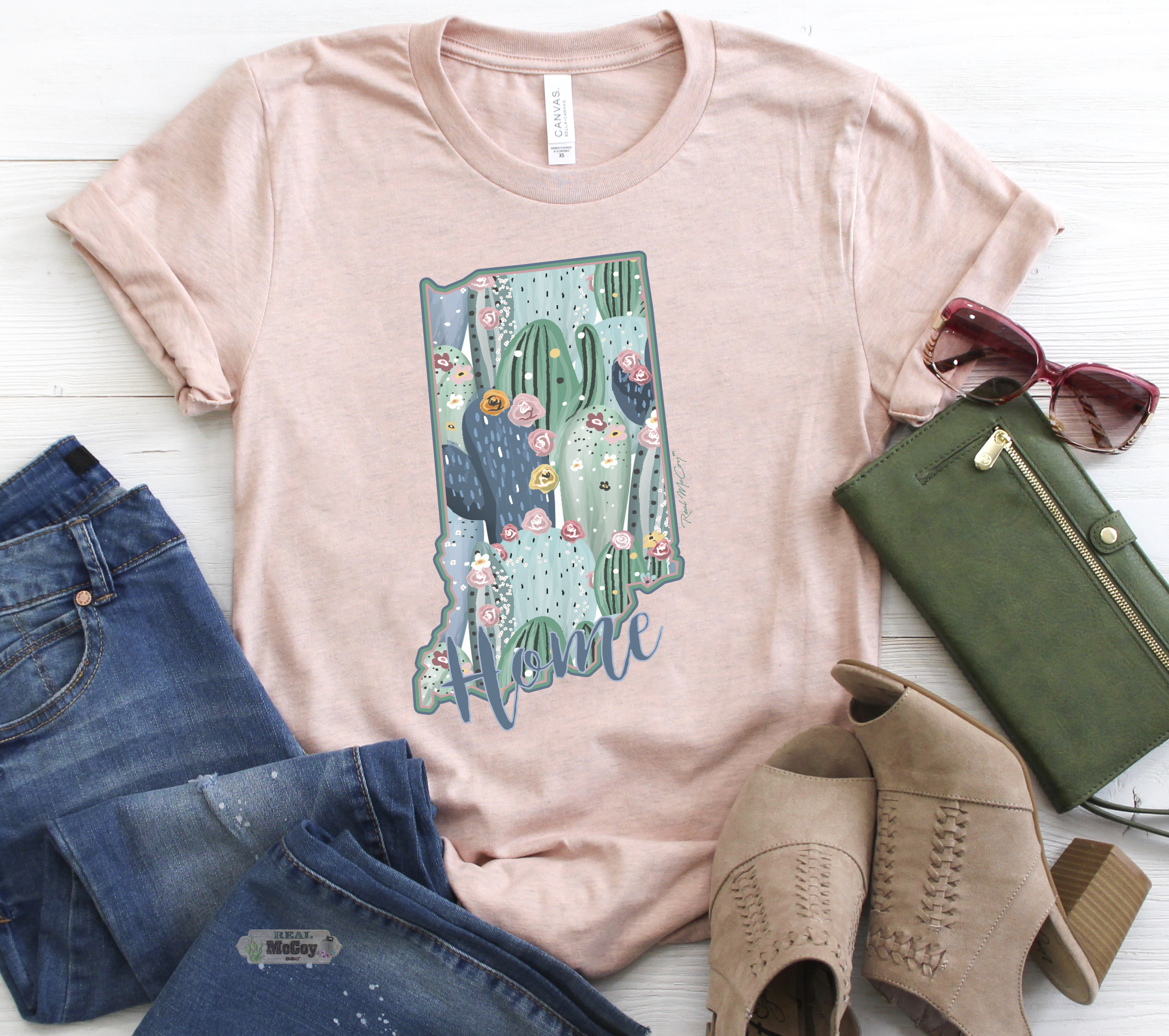 Pastel Cactus State Shape Tee
