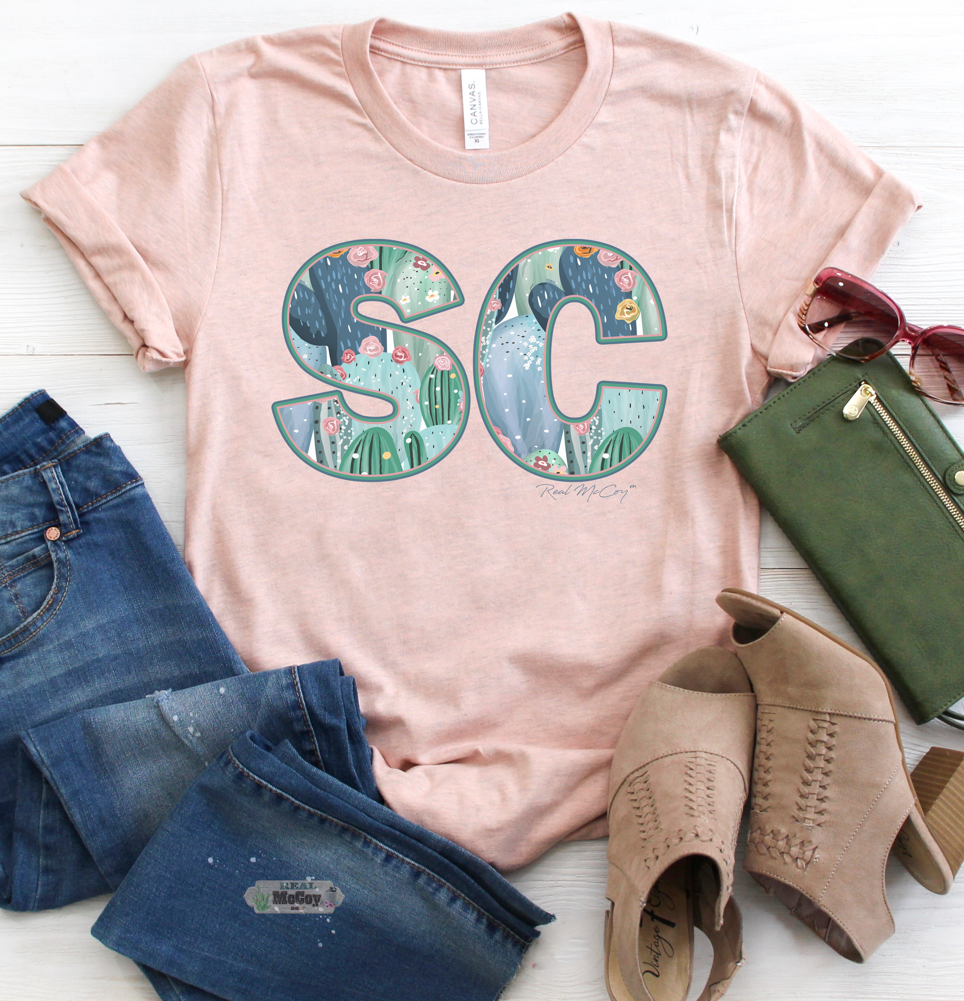 Pastel Cactus State Abbreviation Tee