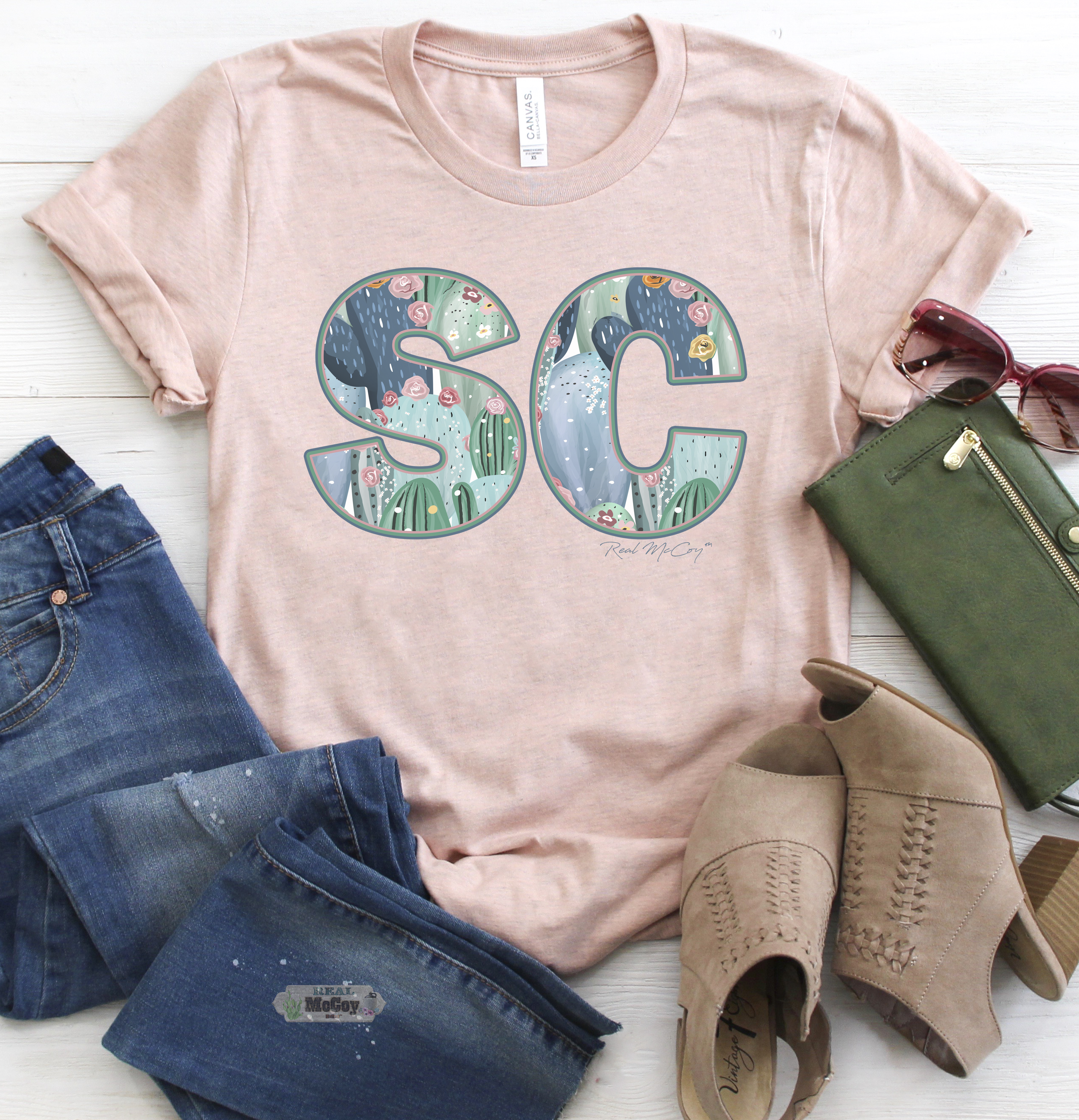 Pastel Cactus State Abbreviation Tee
