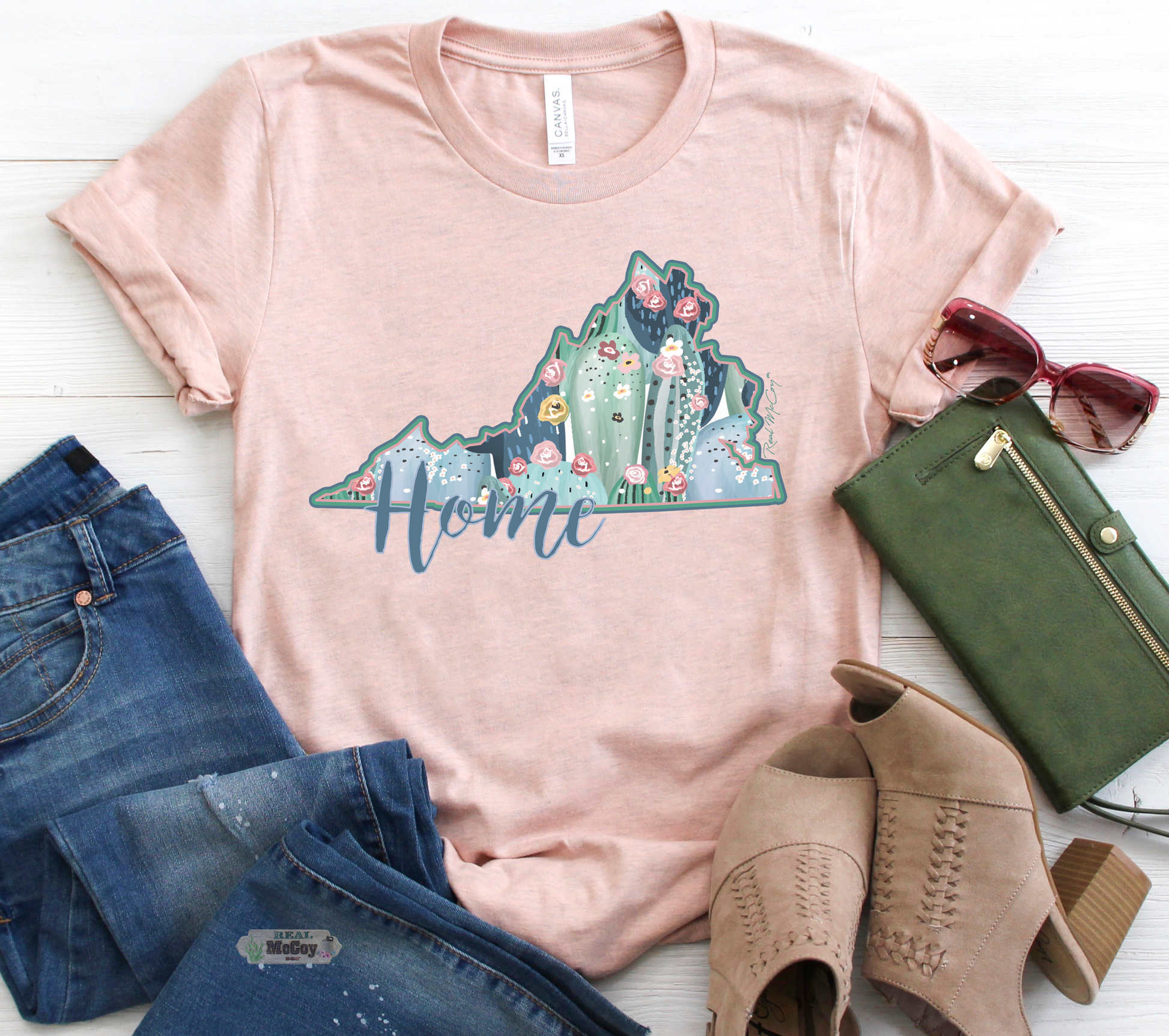 Pastel Cactus State Shape Tee