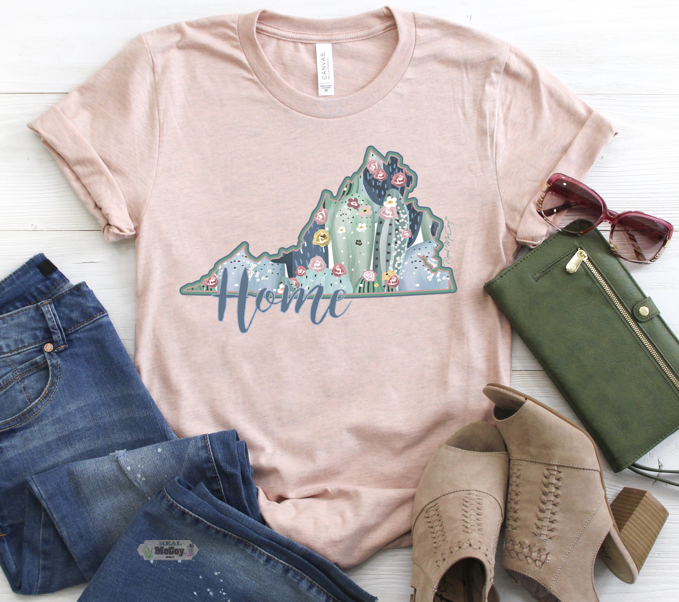 Pastel Cactus State Shape Tee