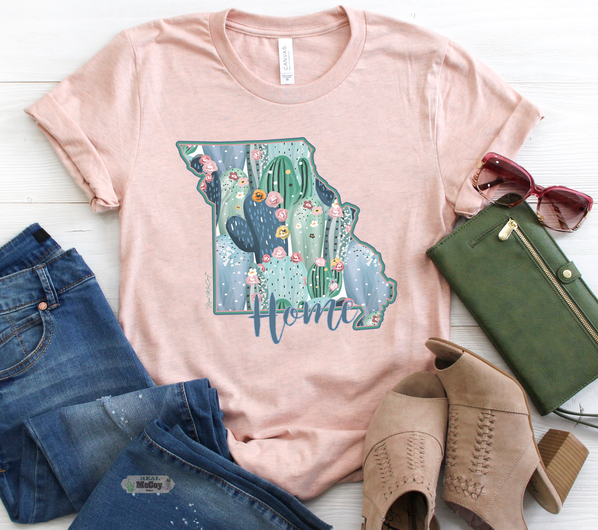 Pastel Cactus State Shape Tee