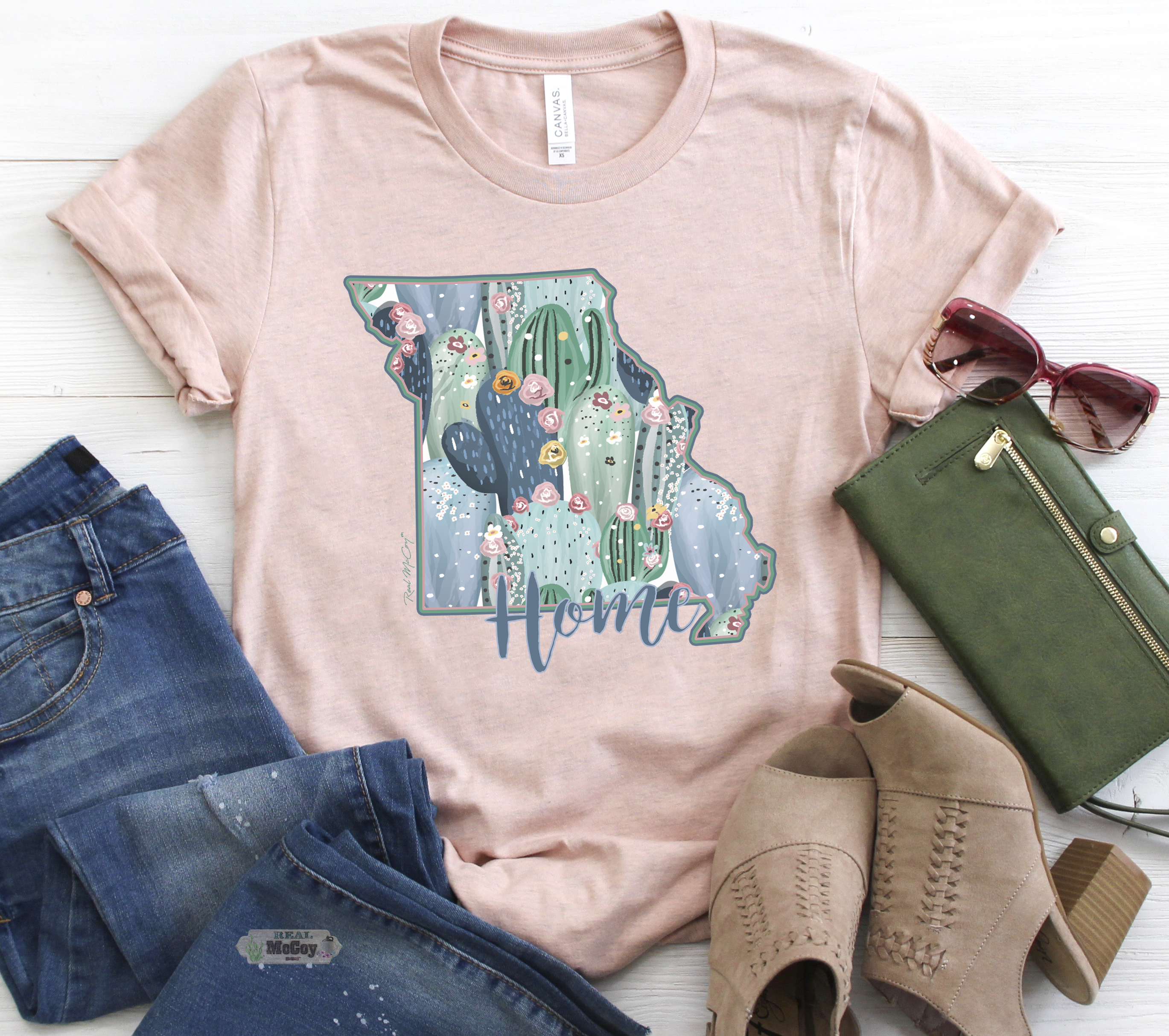 Pastel Cactus State Shape Tee