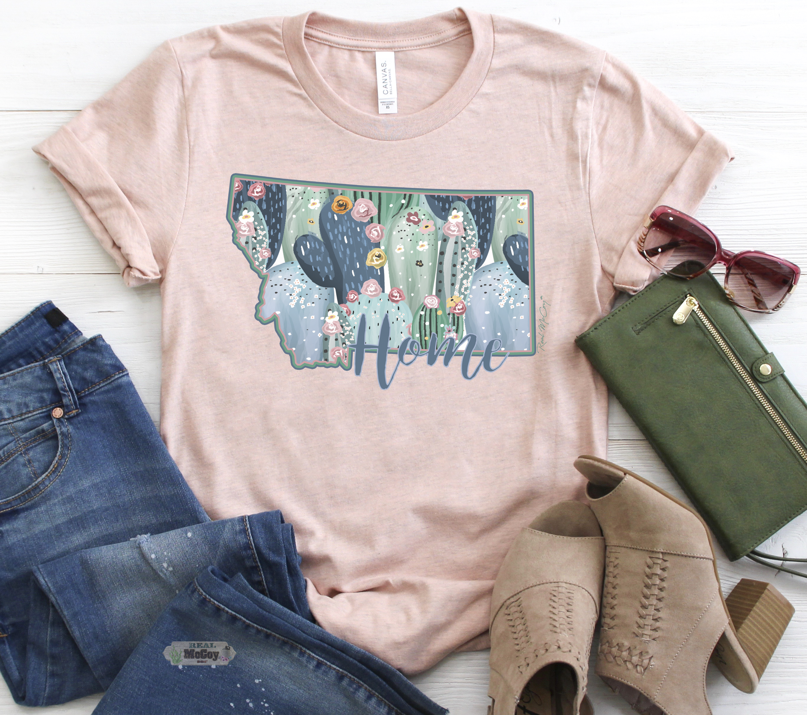 Pastel Cactus State Shape Tee