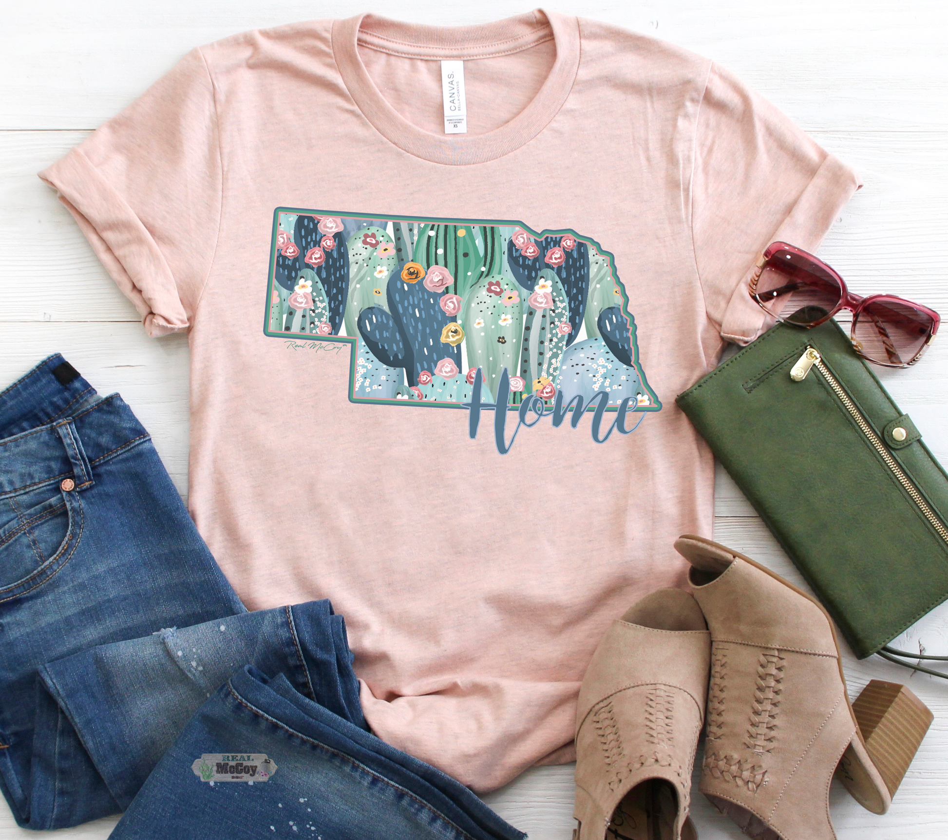 Pastel Cactus State Shape Tee