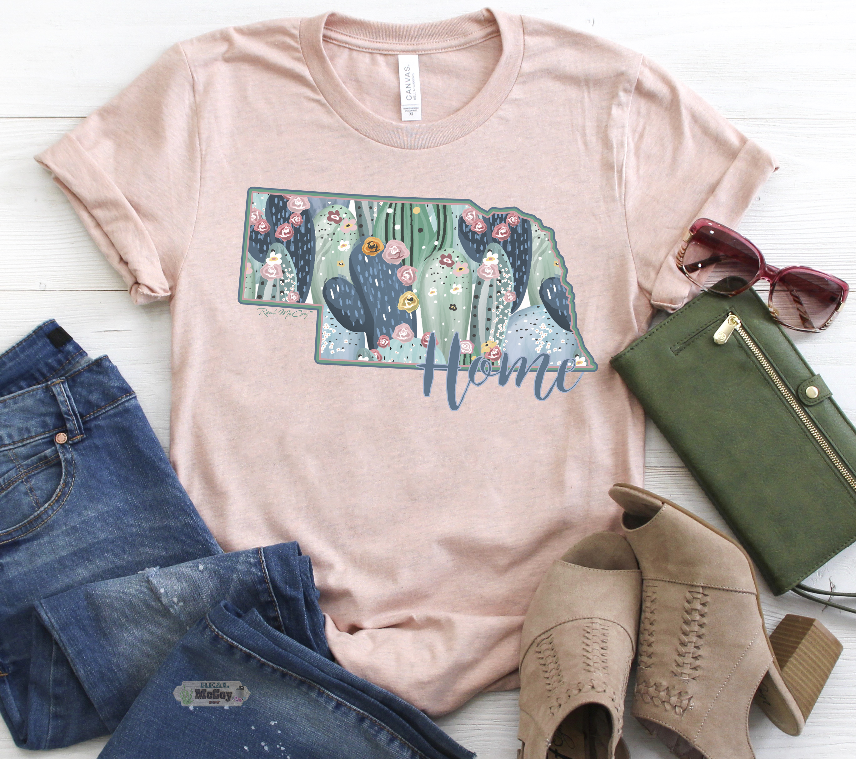 Pastel Cactus State Shape Tee