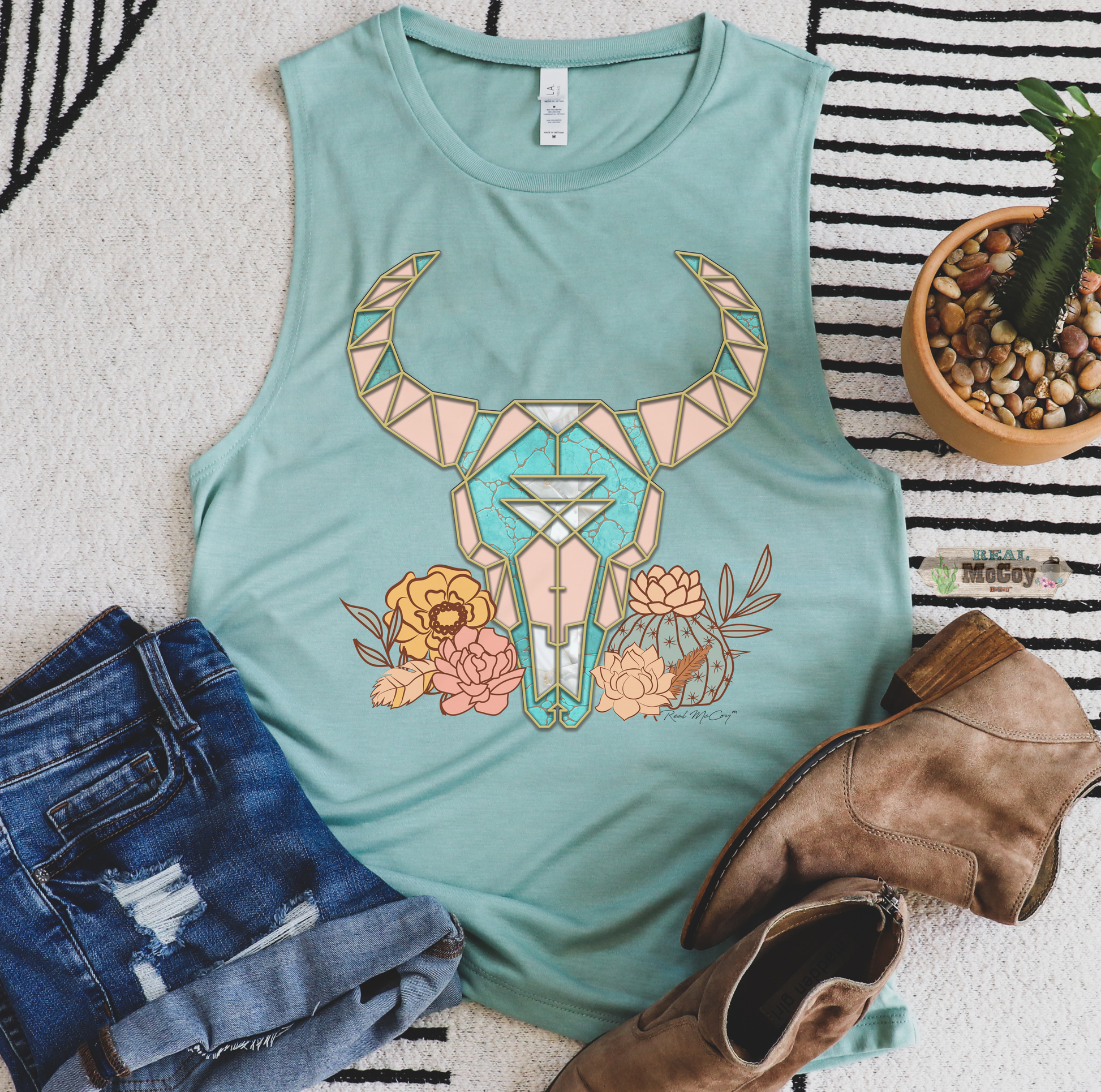 Turquoise Geo Bull ( TEE & TANK TOP)